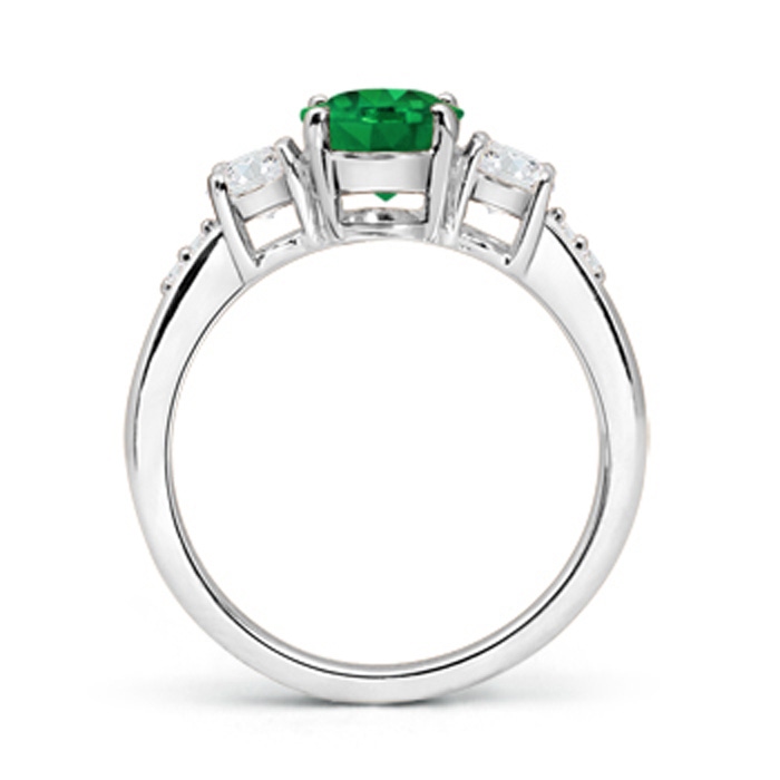 6mm AAA Three Stone Emerald and Diamond Ring in White Gold Product Image
