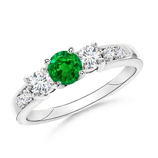 6mm AAAA Three Stone Emerald and Diamond Ring in White Gold
