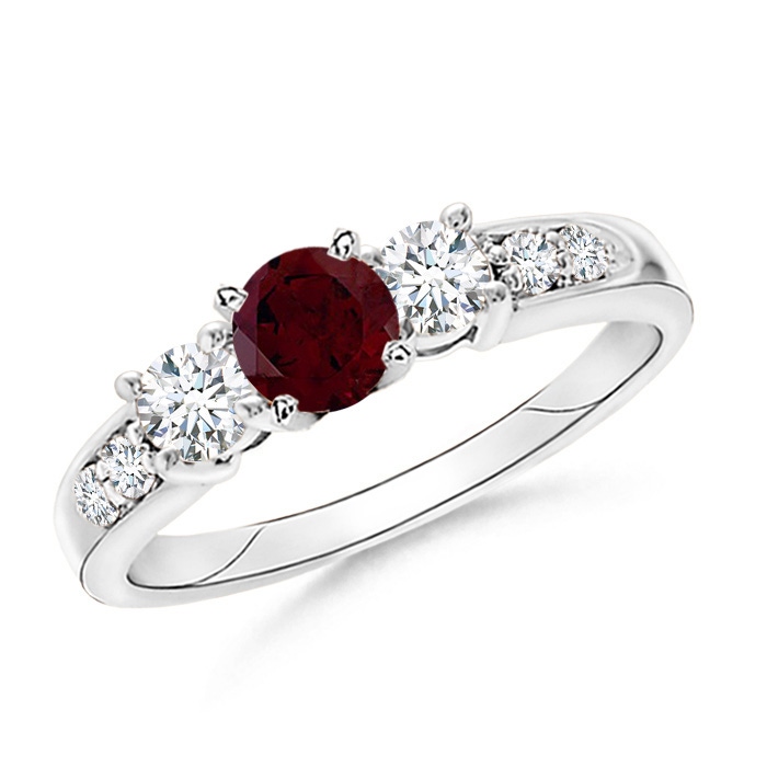 6mm A Three Stone Garnet and Diamond Ring in 9K White Gold 