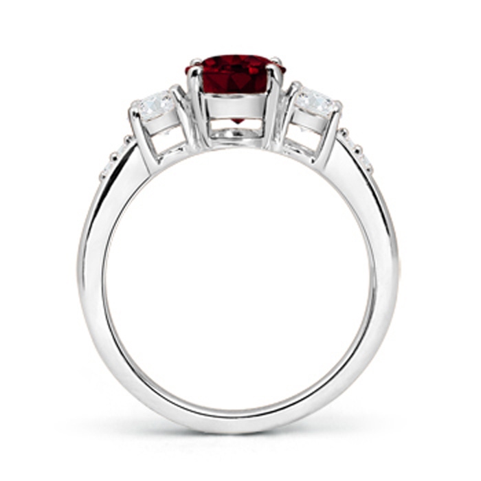6mm A Three Stone Garnet and Diamond Ring in 9K White Gold product image