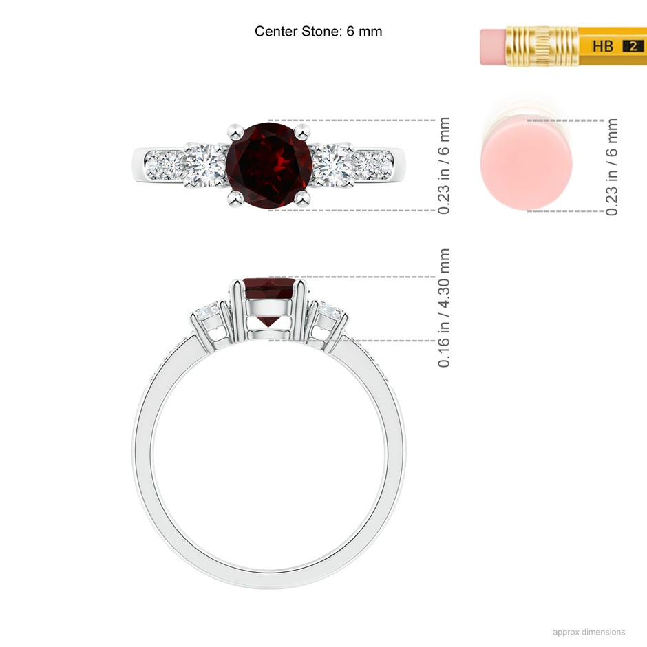 6mm A Three Stone Garnet and Diamond Ring in White Gold ruler