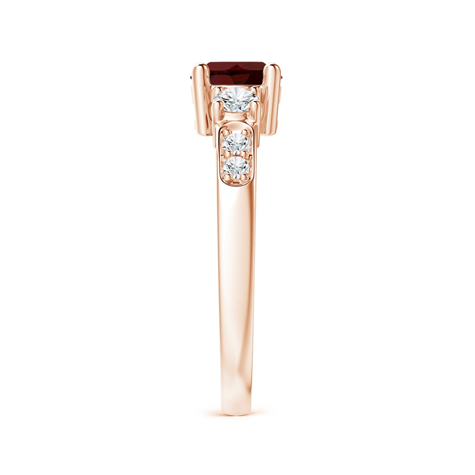 6mm AA Three Stone Garnet and Diamond Ring in Rose Gold side-2