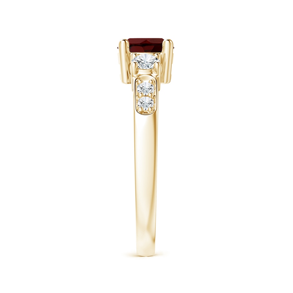 6mm AA Three Stone Garnet and Diamond Ring in Yellow Gold side-2