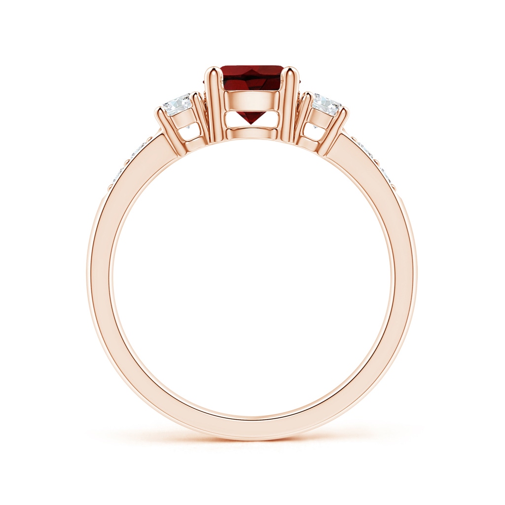 6mm AAA Three Stone Garnet and Diamond Ring in Rose Gold Side-1