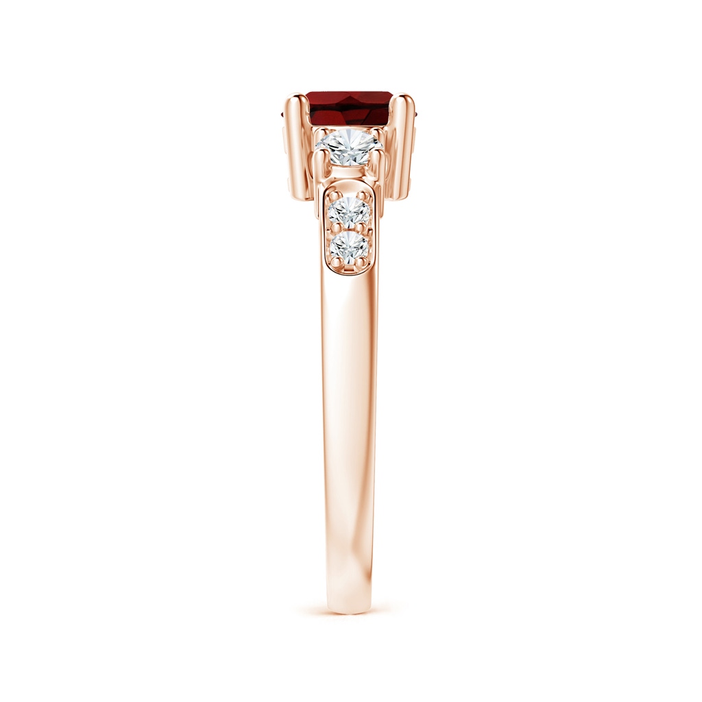 6mm AAA Three Stone Garnet and Diamond Ring in Rose Gold Side-2