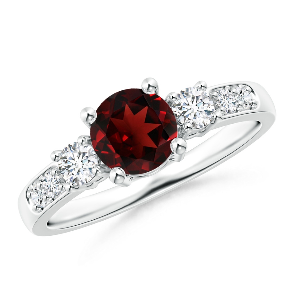 6mm AAA Three Stone Garnet and Diamond Ring in White Gold 