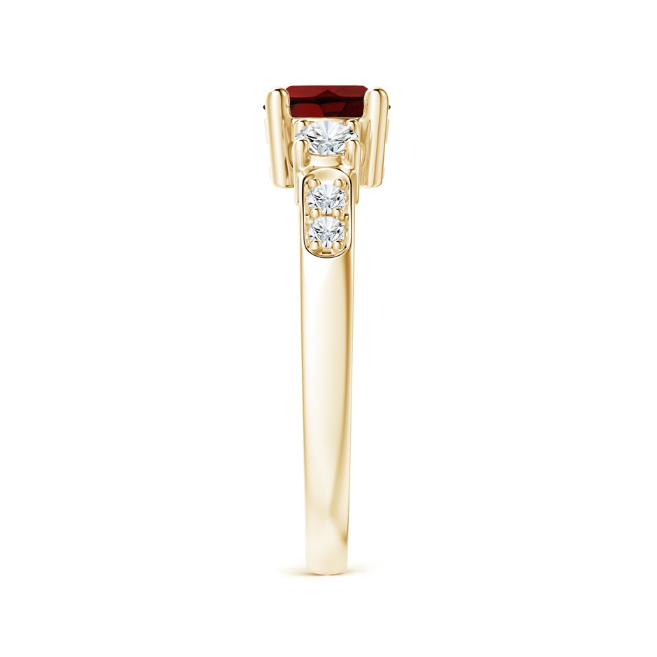6mm AAA Three Stone Garnet and Diamond Ring in Yellow Gold side-2