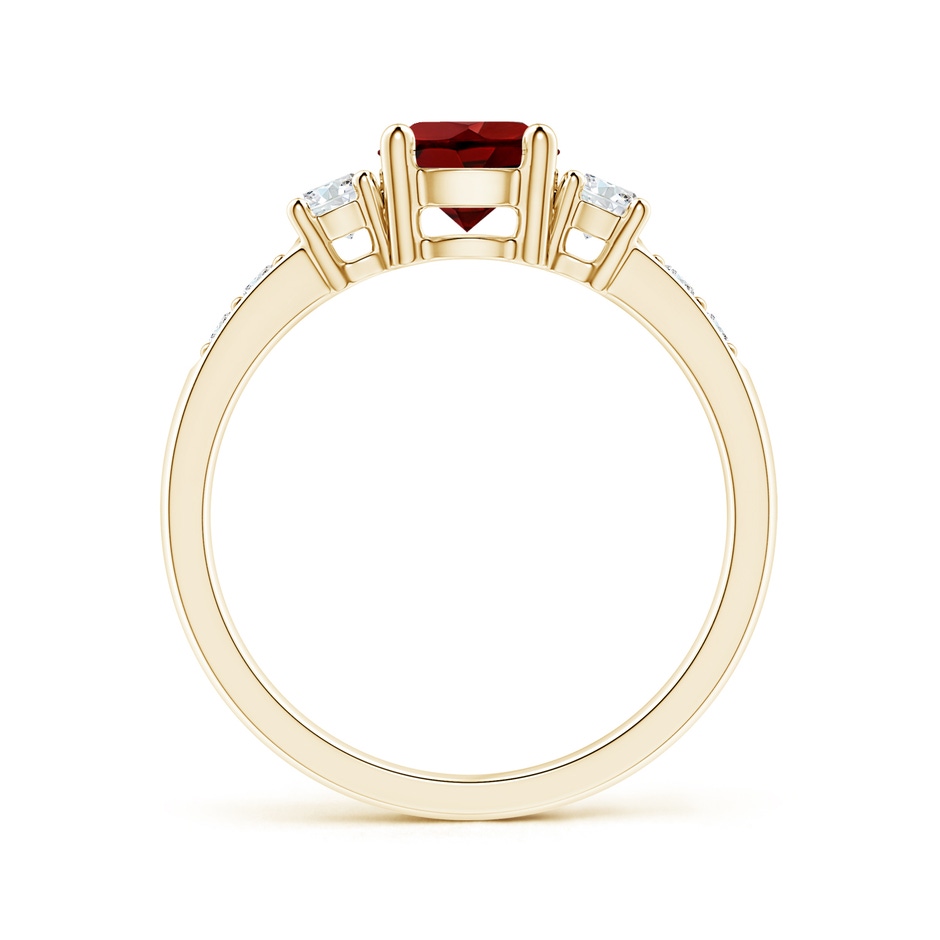 6mm AAAA Three Stone Garnet and Diamond Ring in Yellow Gold side-1