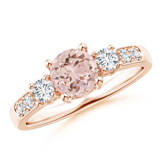 6mm AAA Three Stone Morganite and Diamond Ring in Rose Gold