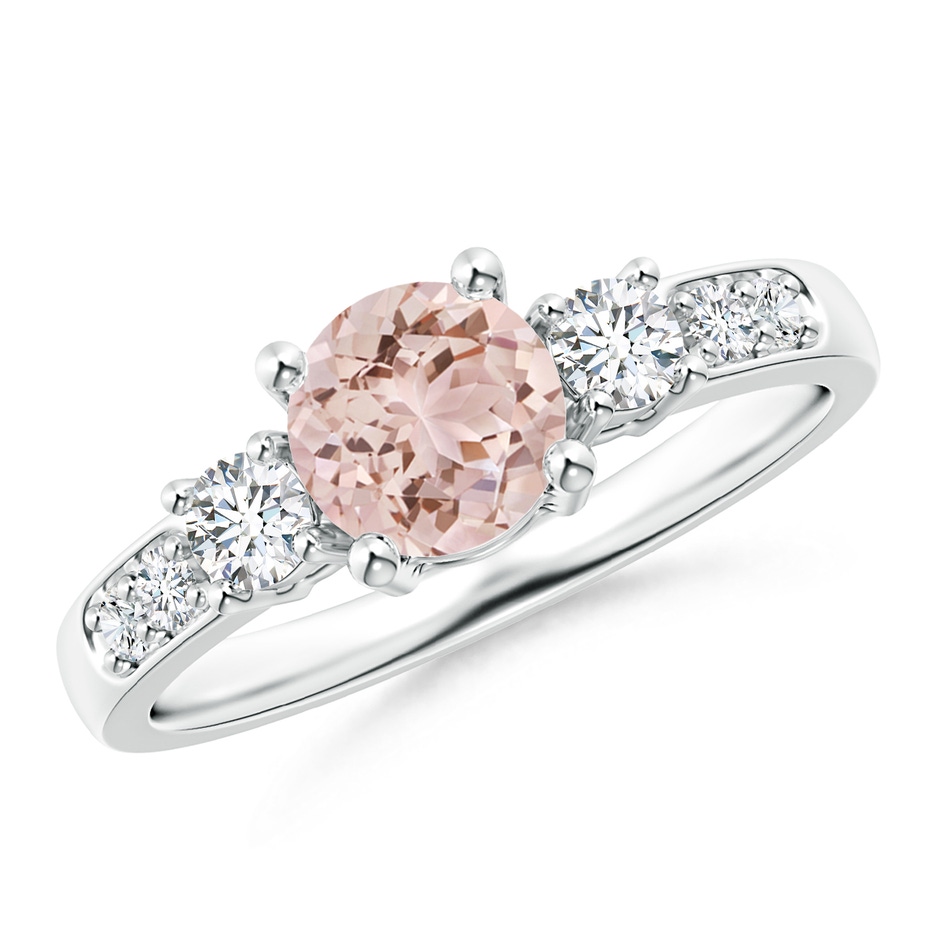 6mm AAA Three Stone Morganite and Diamond Ring in White Gold 