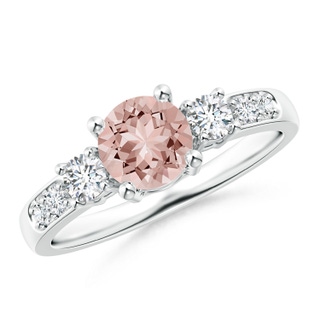 6mm AAAA Three Stone Morganite and Diamond Ring in P950 Platinum