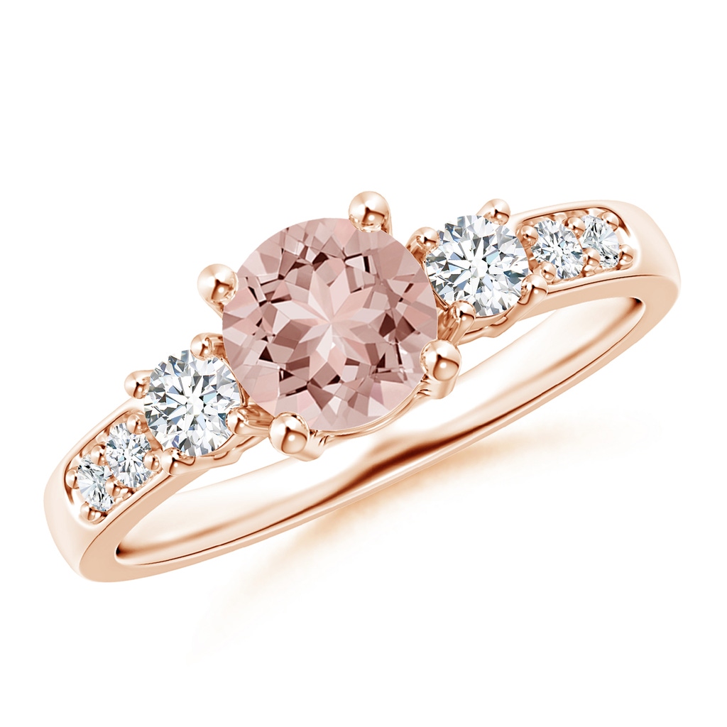 6mm AAAA Three Stone Morganite and Diamond Ring in Rose Gold