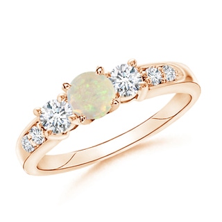 6mm AAA Three Stone Opal and Diamond Ring in 9K Rose Gold
