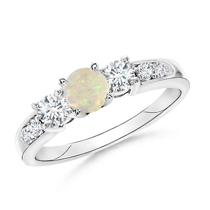 6mm AAA Three Stone Opal and Diamond Ring in 9K White Gold 