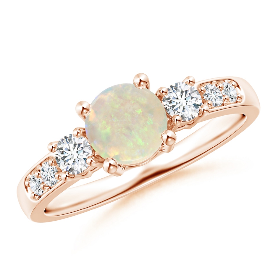 6mm AAA Three Stone Opal and Diamond Ring in Rose Gold 