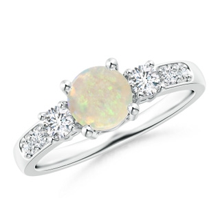 6mm AAA Three Stone Opal and Diamond Ring in White Gold