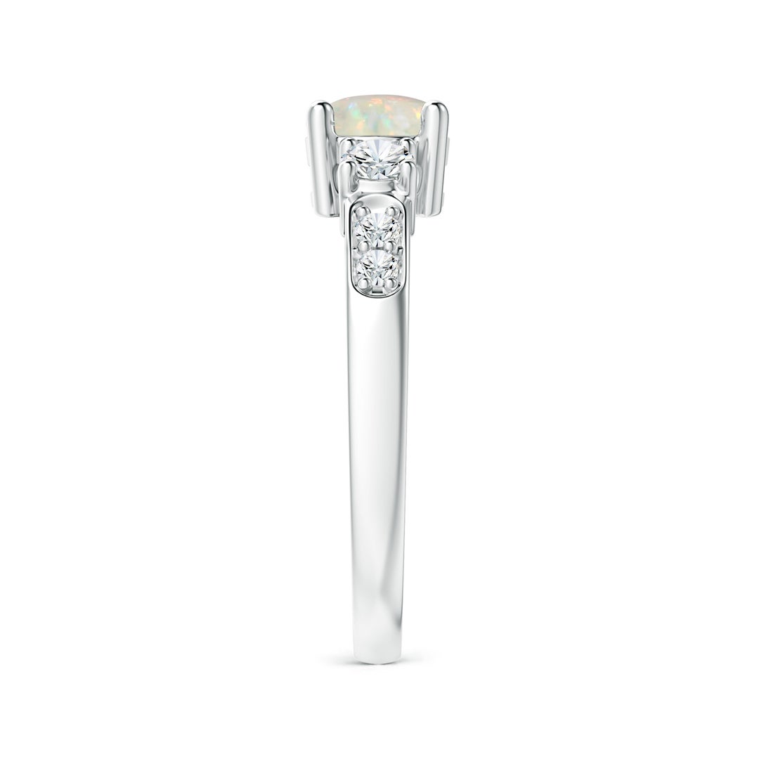 6mm AAA Three Stone Opal and Diamond Ring in White Gold - side 3