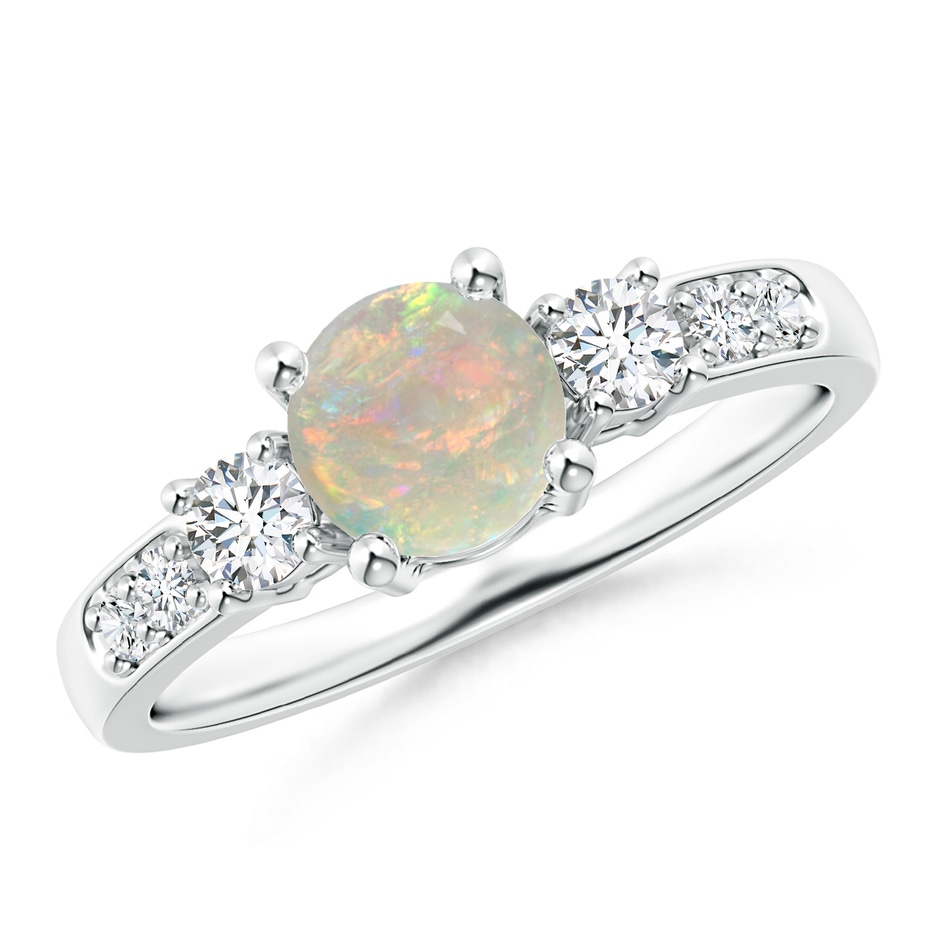 6mm AAAA Three Stone Opal and Diamond Ring in White Gold 