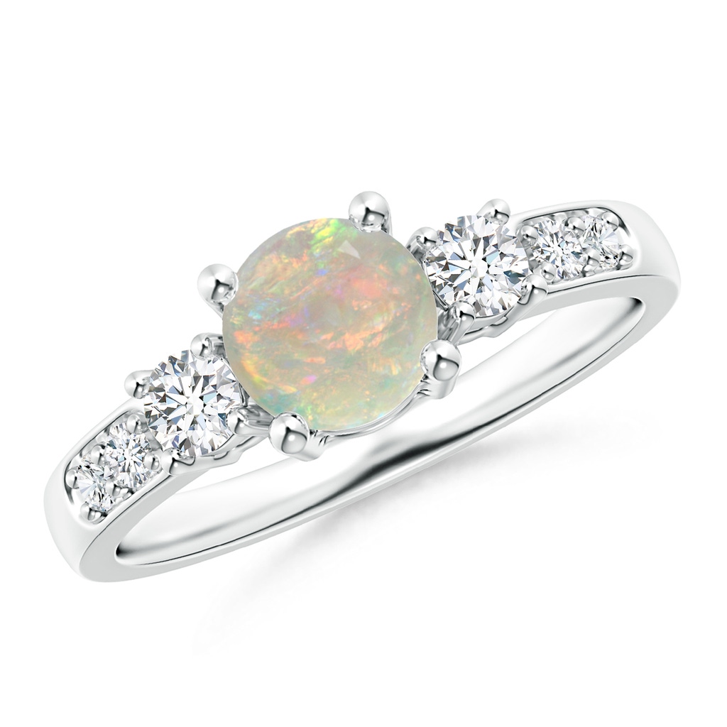 6mm AAAA Three Stone Opal and Diamond Ring in White Gold
