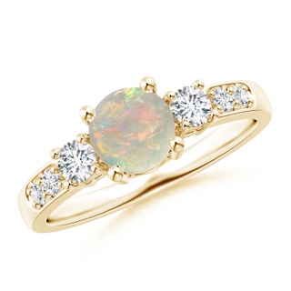 6mm AAAA Three Stone Opal and Diamond Ring in Yellow Gold
