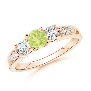 6mm A Three Stone Peridot and Diamond Ring in 10K Rose Gold