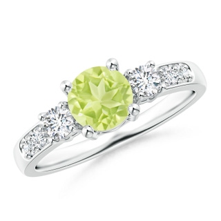 6mm A Three Stone Peridot and Diamond Ring in P950 Platinum