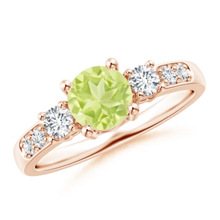 6mm A Three Stone Peridot and Diamond Ring in Rose Gold
