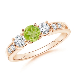 6mm AA Three Stone Peridot and Diamond Ring in 10K Rose Gold