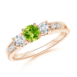 6mm AAA Three Stone Peridot and Diamond Ring in 10K Rose Gold