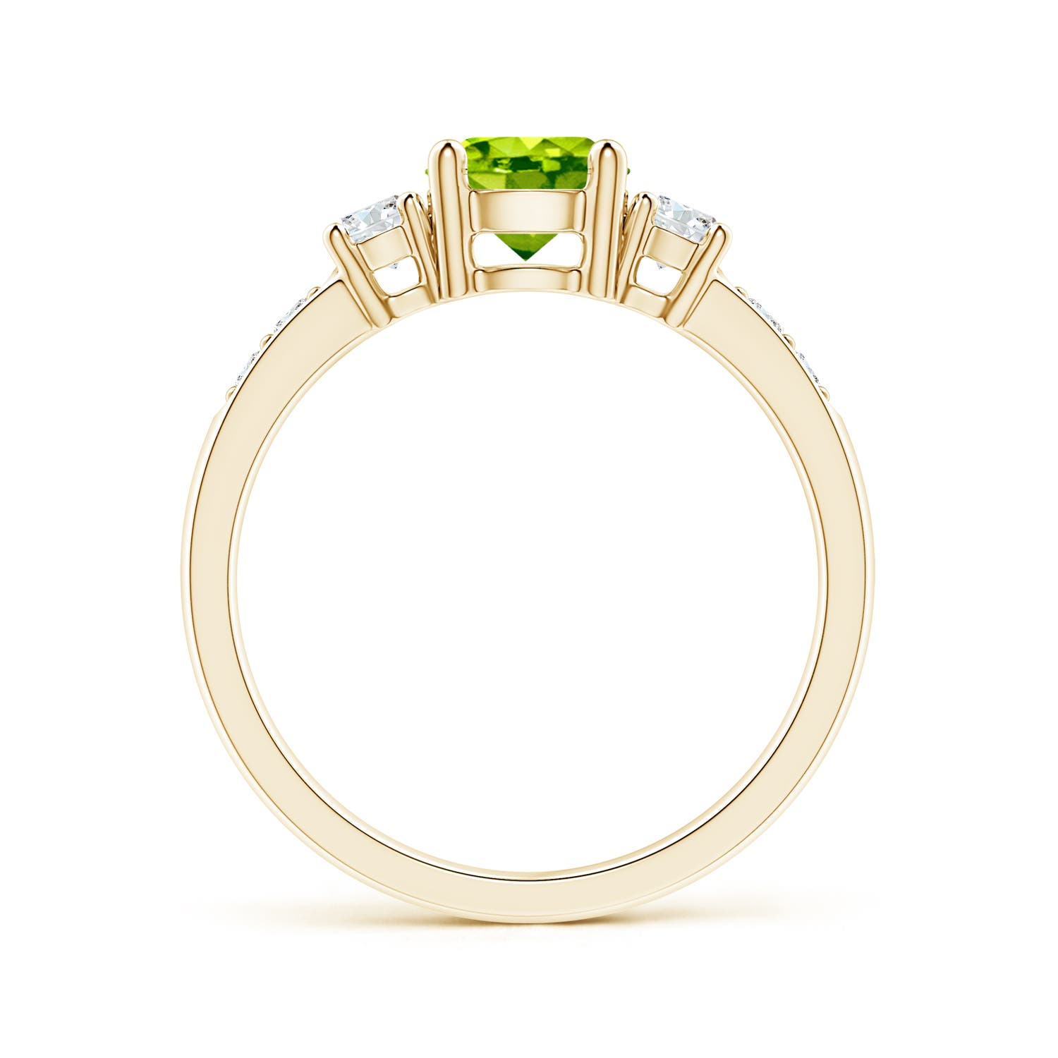 6mm AAA Three Stone Peridot and Diamond Ring in 18K Yellow Gold