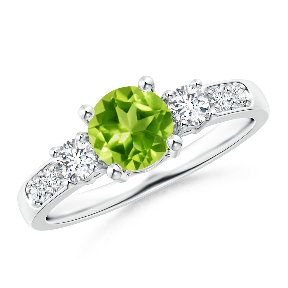 6mm AAA Three Stone Peridot and Diamond Ring in P950 Platinum 