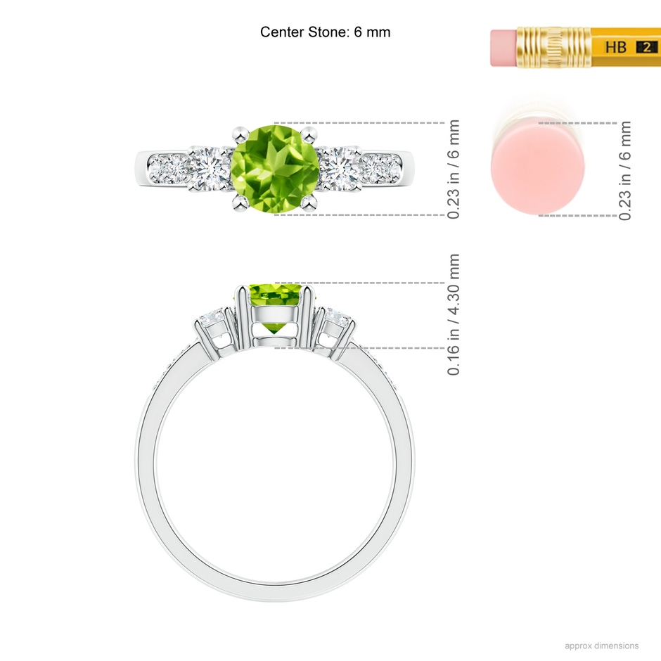 6mm AAA Three Stone Peridot and Diamond Ring in P950 Platinum ruler