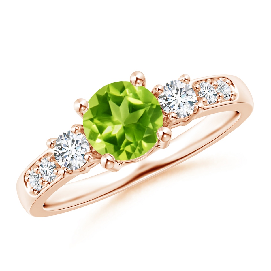 6mm AAA Three Stone Peridot and Diamond Ring in Rose Gold 