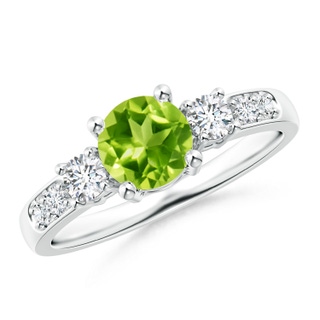 6mm AAA Three Stone Peridot and Diamond Ring in White Gold