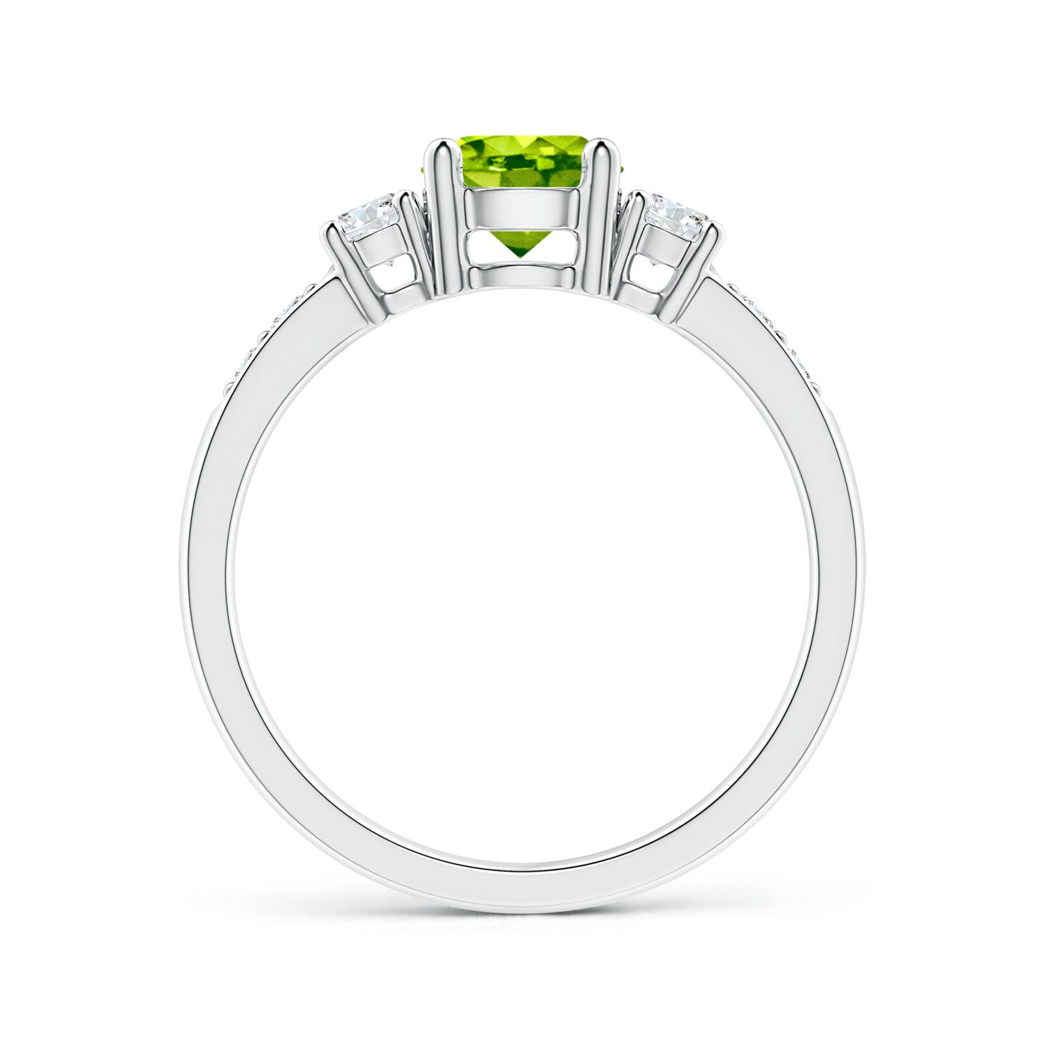 6mm AAA Three Stone Peridot and Diamond Ring in White Gold