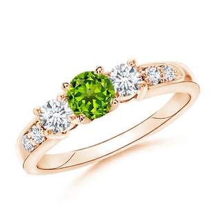 6mm AAAA Three Stone Peridot and Diamond Ring in 10K Rose Gold