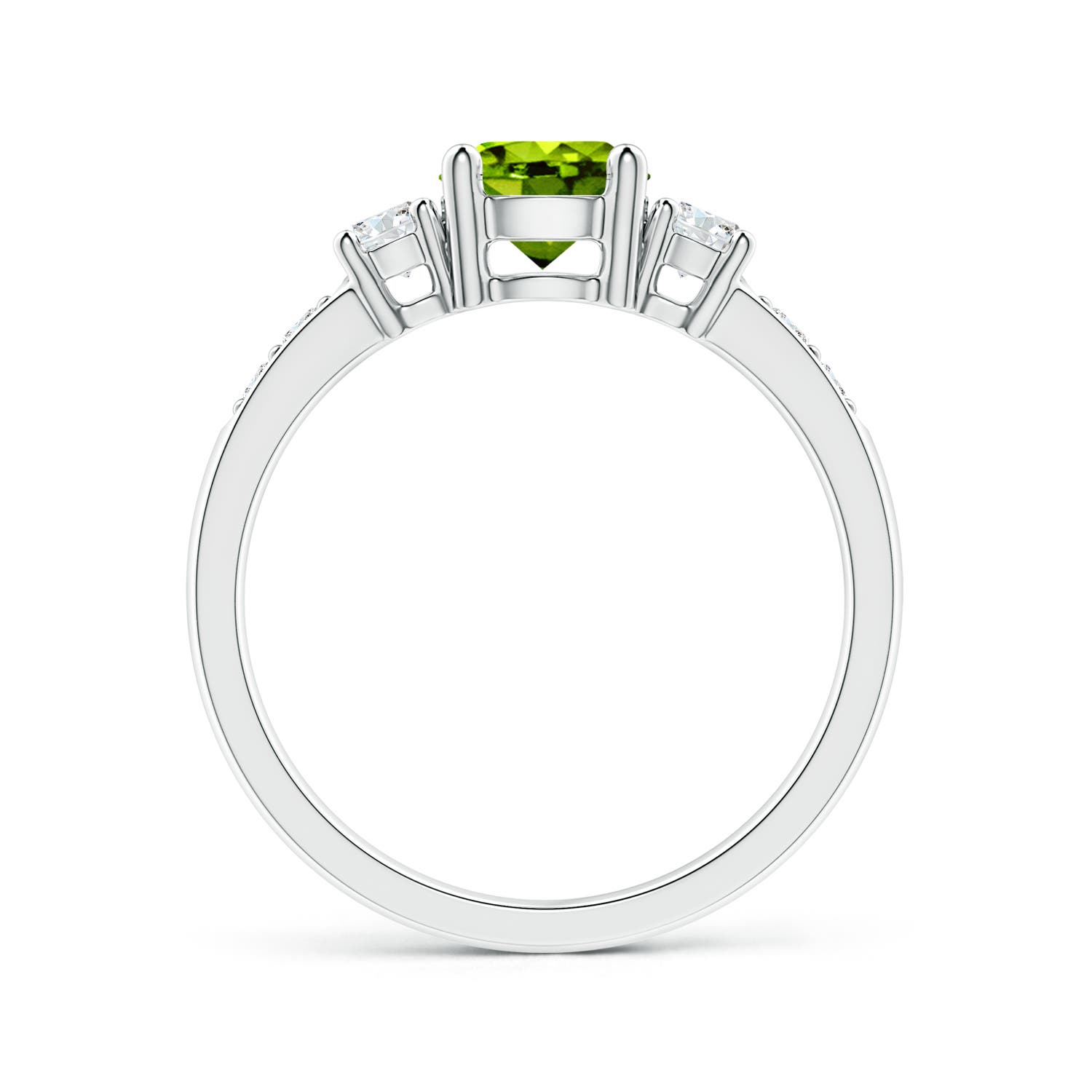 6mm AAAA Three Stone Peridot and Diamond Ring in White Gold - side 3