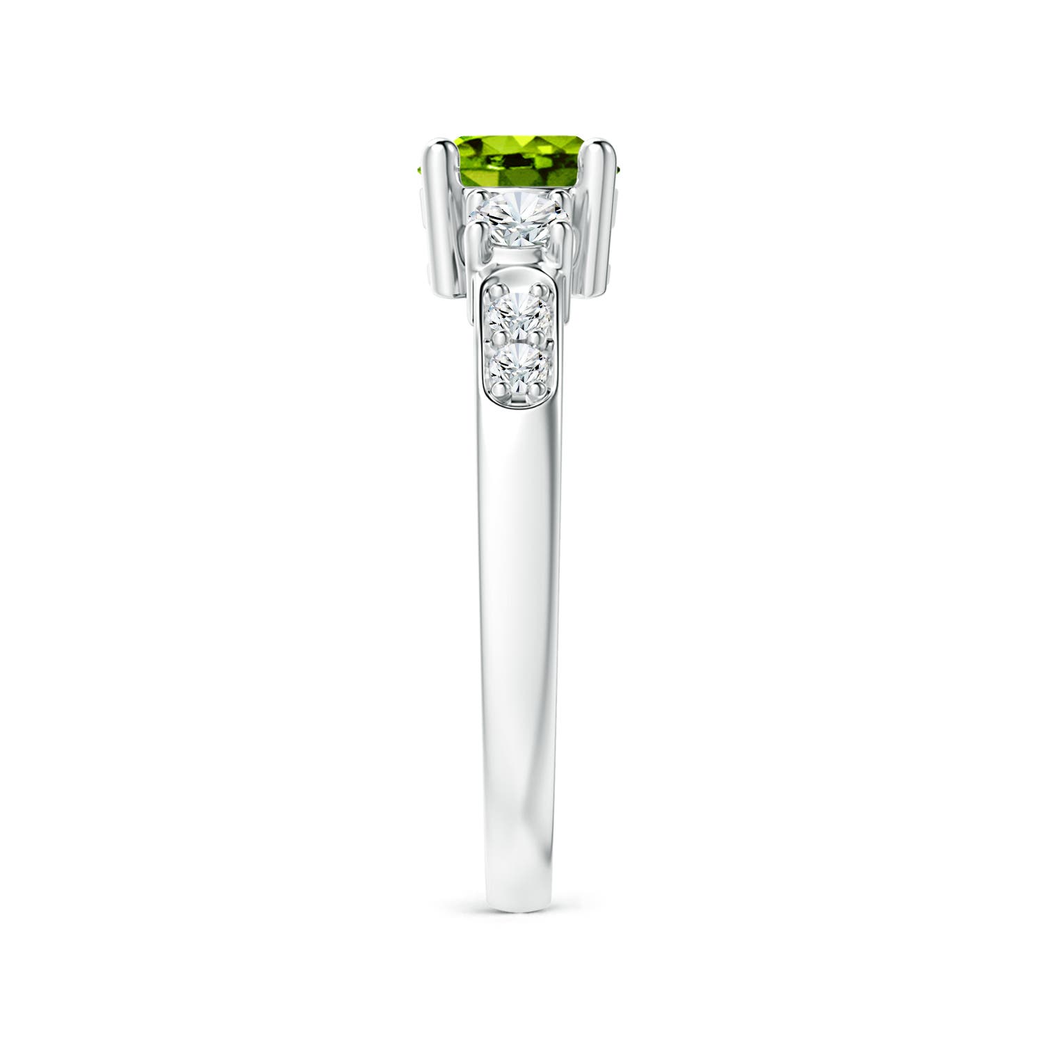 6mm AAAA Three Stone Peridot and Diamond Ring in White Gold - side 7