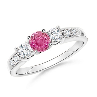 6mm AAA Three Stone Pink Sapphire and Diamond Ring in 9K White Gold