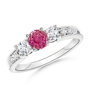 6mm AAAA Three Stone Pink Sapphire and Diamond Ring in White Gold