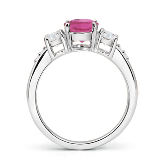 6mm AAA Three Stone Pink Tourmaline and Diamond Ring in White Gold Product Image