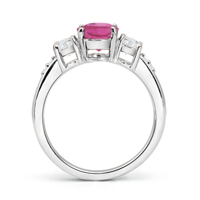 6mm AAA Three Stone Pink Tourmaline and Diamond Ring in White Gold product image