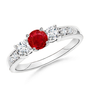 6mm AAA Three Stone Ruby and Diamond Ring in White Gold