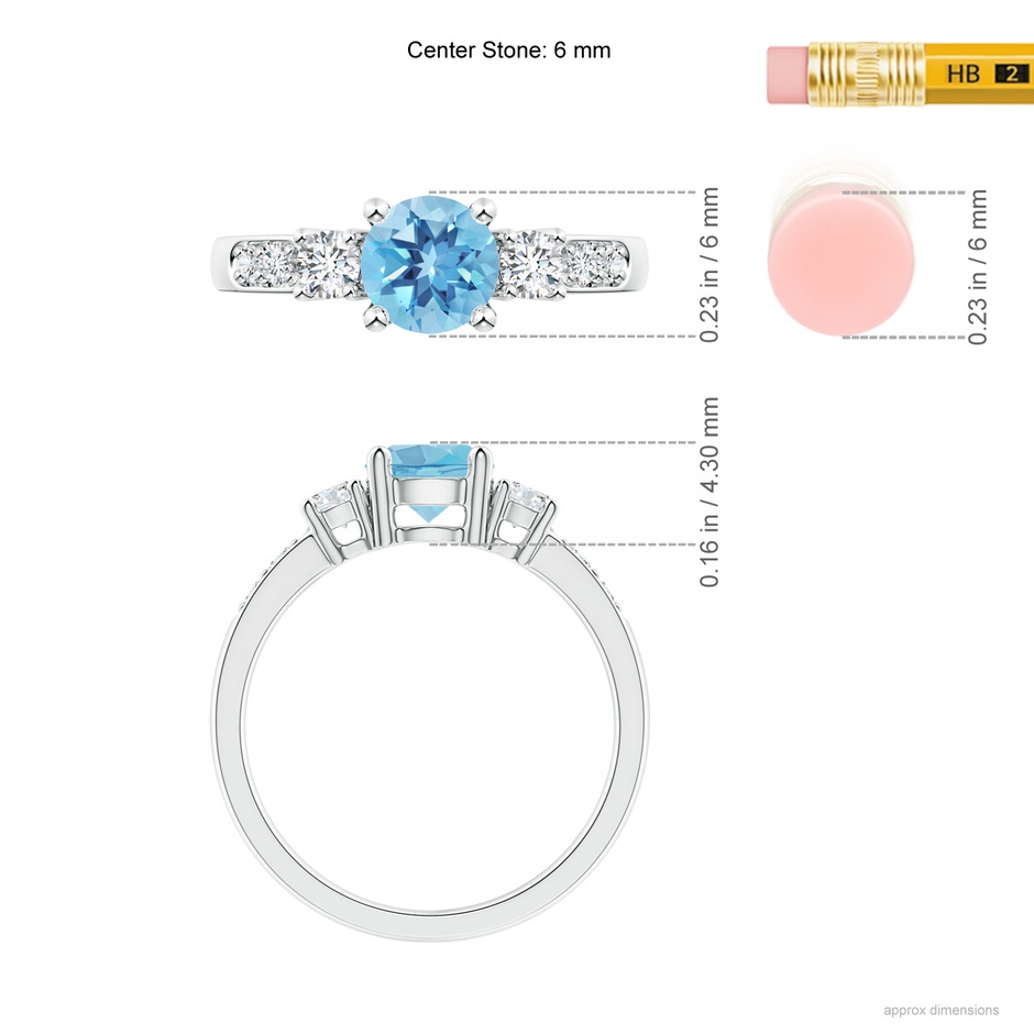 6mm A Three Stone Swiss Blue Topaz and Diamond Ring in P950 Platinum ruler