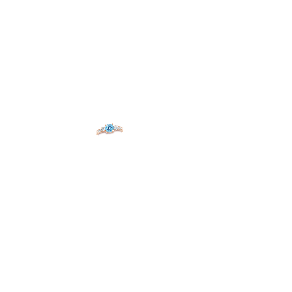 6mm A Three Stone Swiss Blue Topaz and Diamond Ring in Rose Gold body-hand