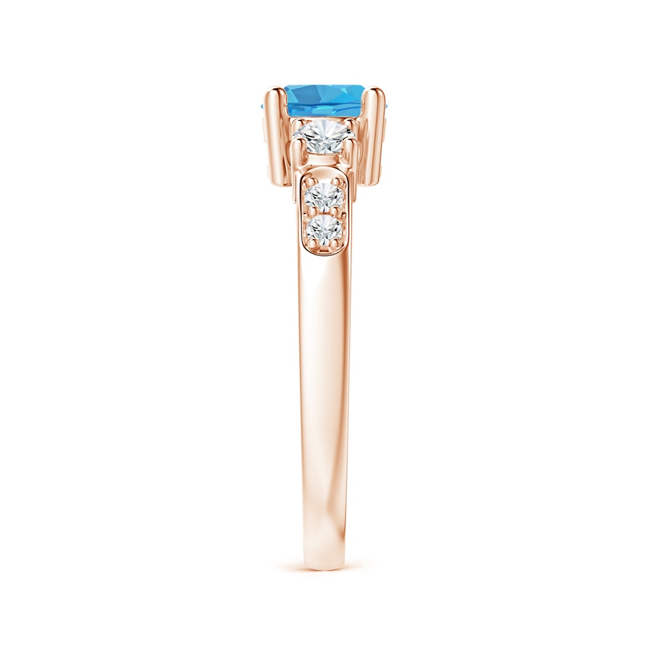 6mm AA Three Stone Swiss Blue Topaz and Diamond Ring in Rose Gold side-2