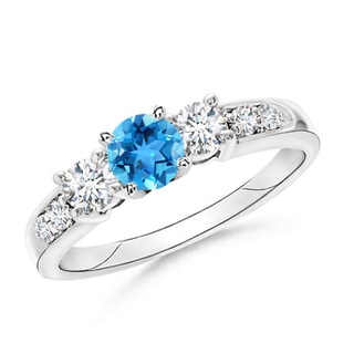 6mm AAA Three Stone Swiss Blue Topaz and Diamond Ring in 9K White Gold