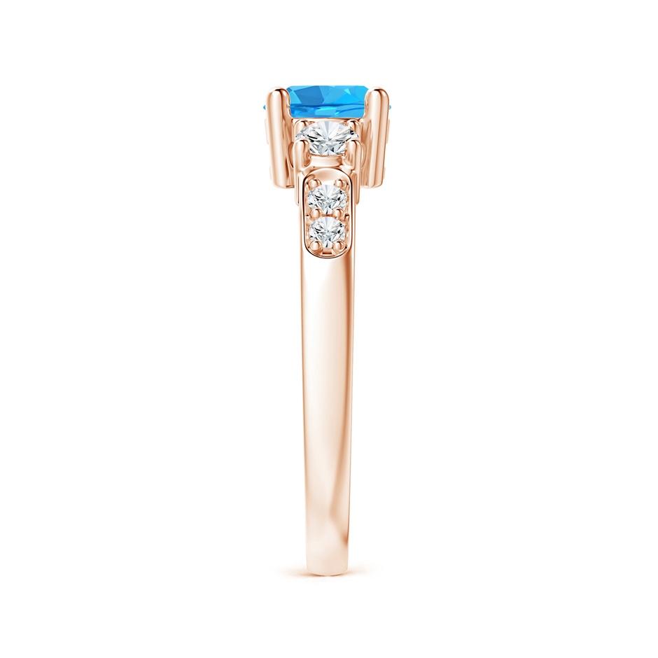 6mm AAA Three Stone Swiss Blue Topaz and Diamond Ring in Rose Gold side-2