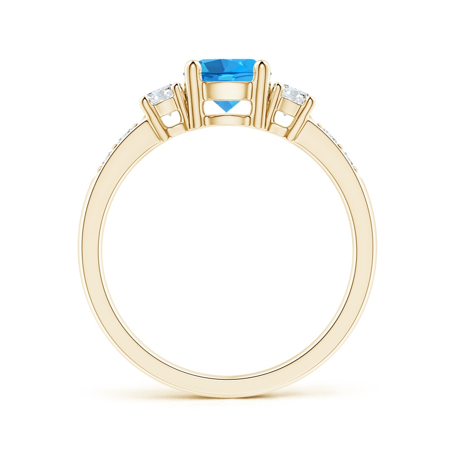 6mm AAAA Three Stone Swiss Blue Topaz and Diamond Ring in Yellow Gold side-1