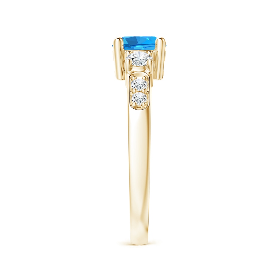 6mm AAAA Three Stone Swiss Blue Topaz and Diamond Ring in Yellow Gold side-2